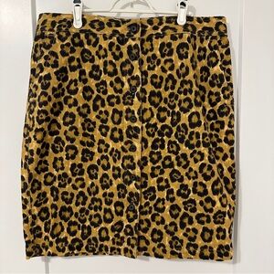 Lauren Ralph Lauren Leopard Print Button Front Skirt Linen Blend Size 14 Women’s